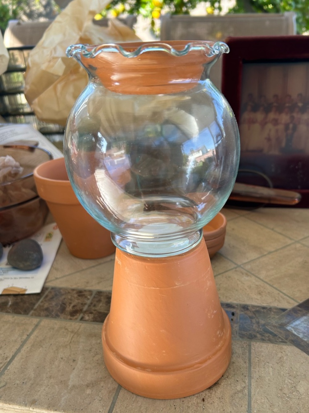Terracotta and Clear Glass Decorative Vase - Terracotta Home Accents set DIY